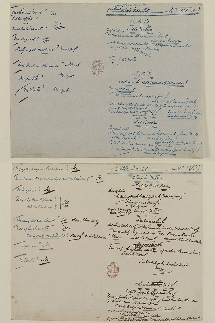 Images of the working notes for Little Dorrit Numbers 3 and 4